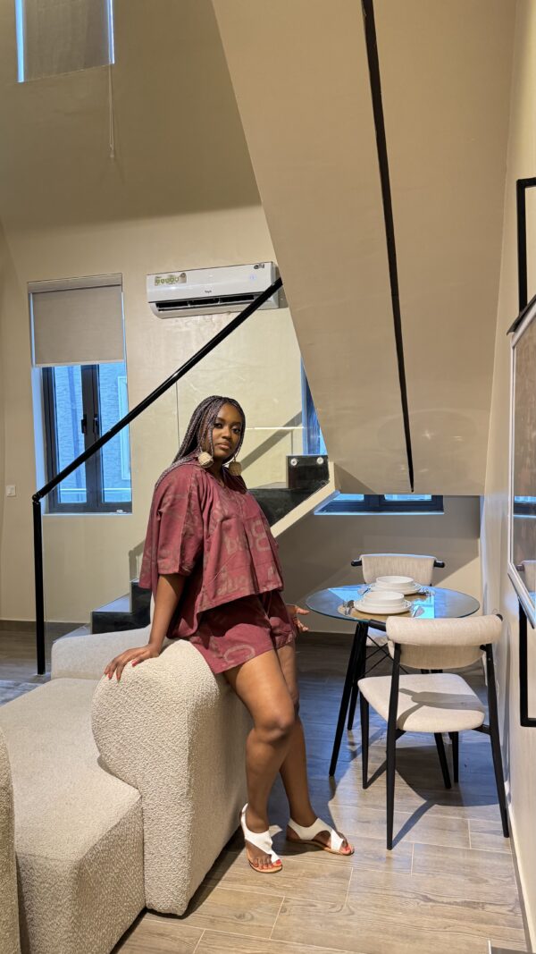 Brown tone cotton agbada short set - Image 2