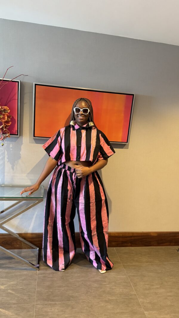 Pink and black cotton stripe pant set - Image 2