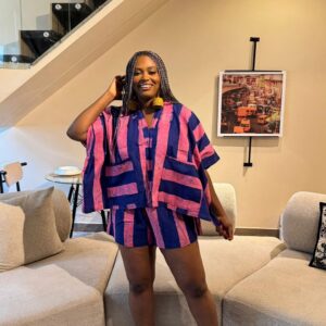 Purple and Blue Stripe Agbada Short Set