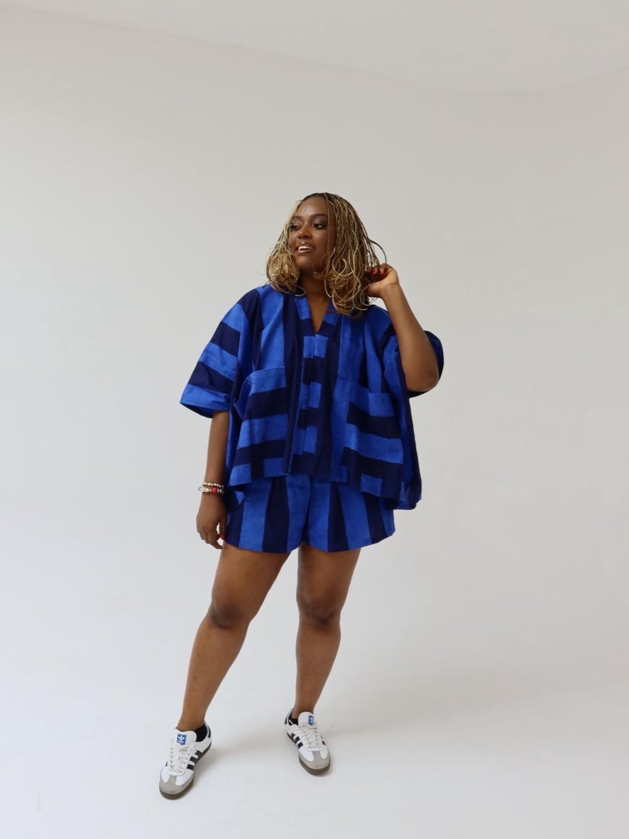 Blue and Black Stripe Agbada Set