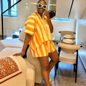 Yellow Stripe Agbada Short Set