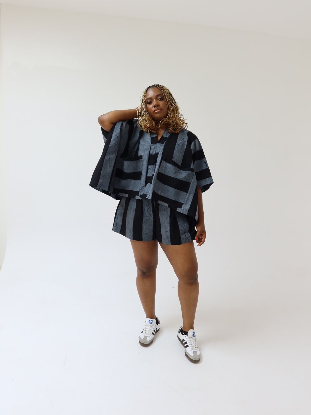 Ash and Black Stripe Agbada Set