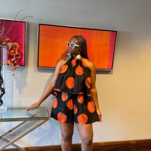 Black and Orange Crop Top Set