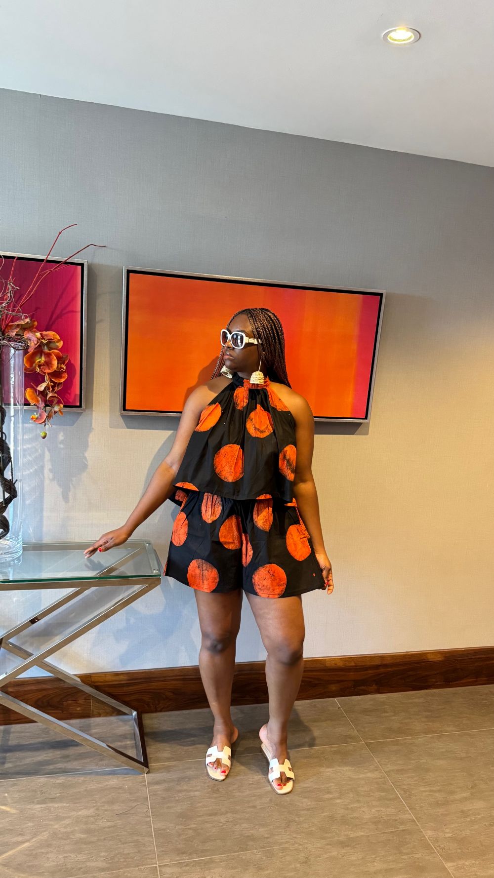 Black and Orange Crop Top Set