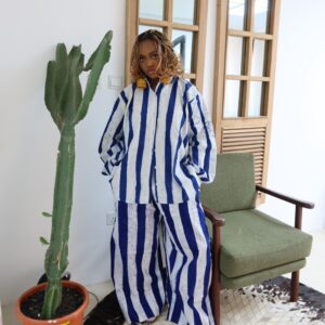 Oversized Blue Stripe Pant Set