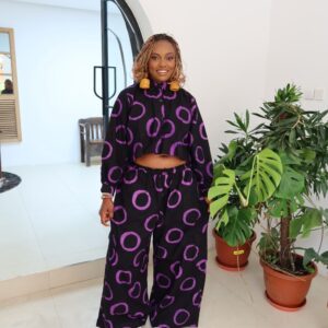 Purple and Black Crop Shirt Pant Set