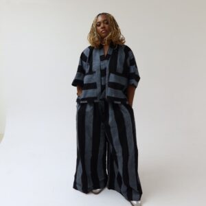 Ash and Black Stripe Pant Set