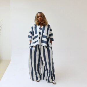 Blue and White Stripe Pant Set