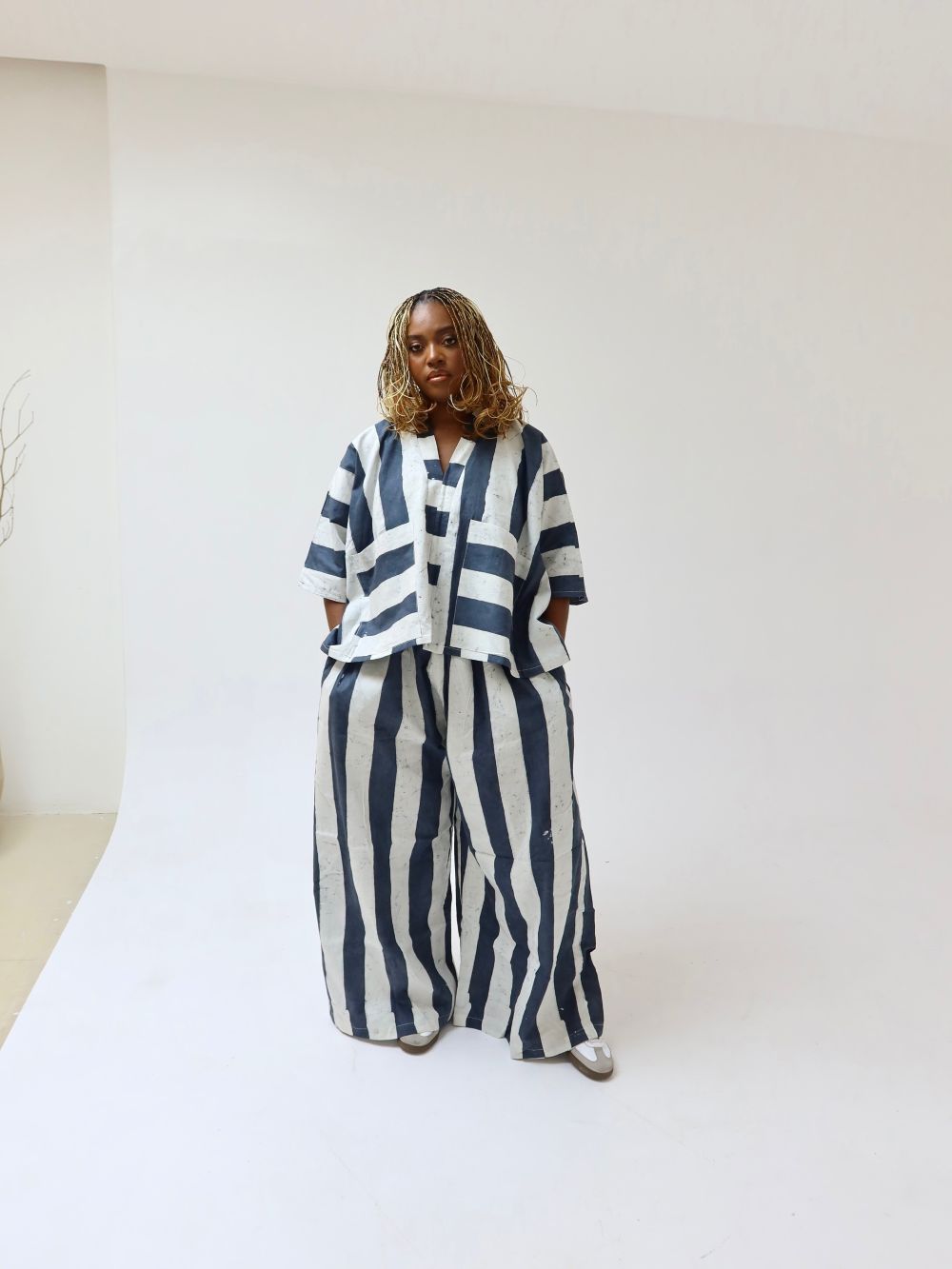Blue and White Stripe Pant Set