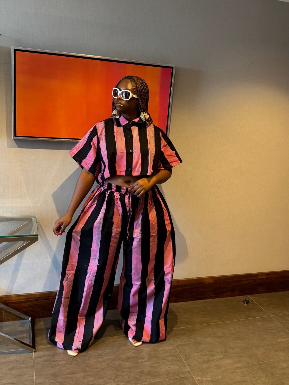 Pink and Black Stripe Pant Set