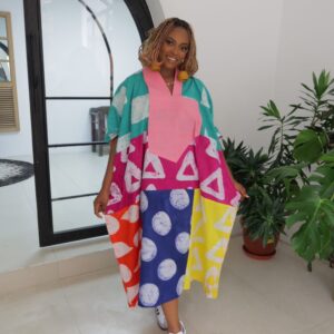 Multi-Coloured Design Maxi 3/4 Dress