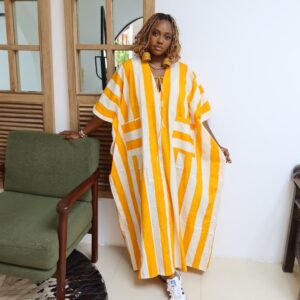 Yellow and White Stripe Maxi Dress