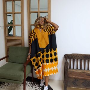 Multi-Patterned Yellow Maxi Dress