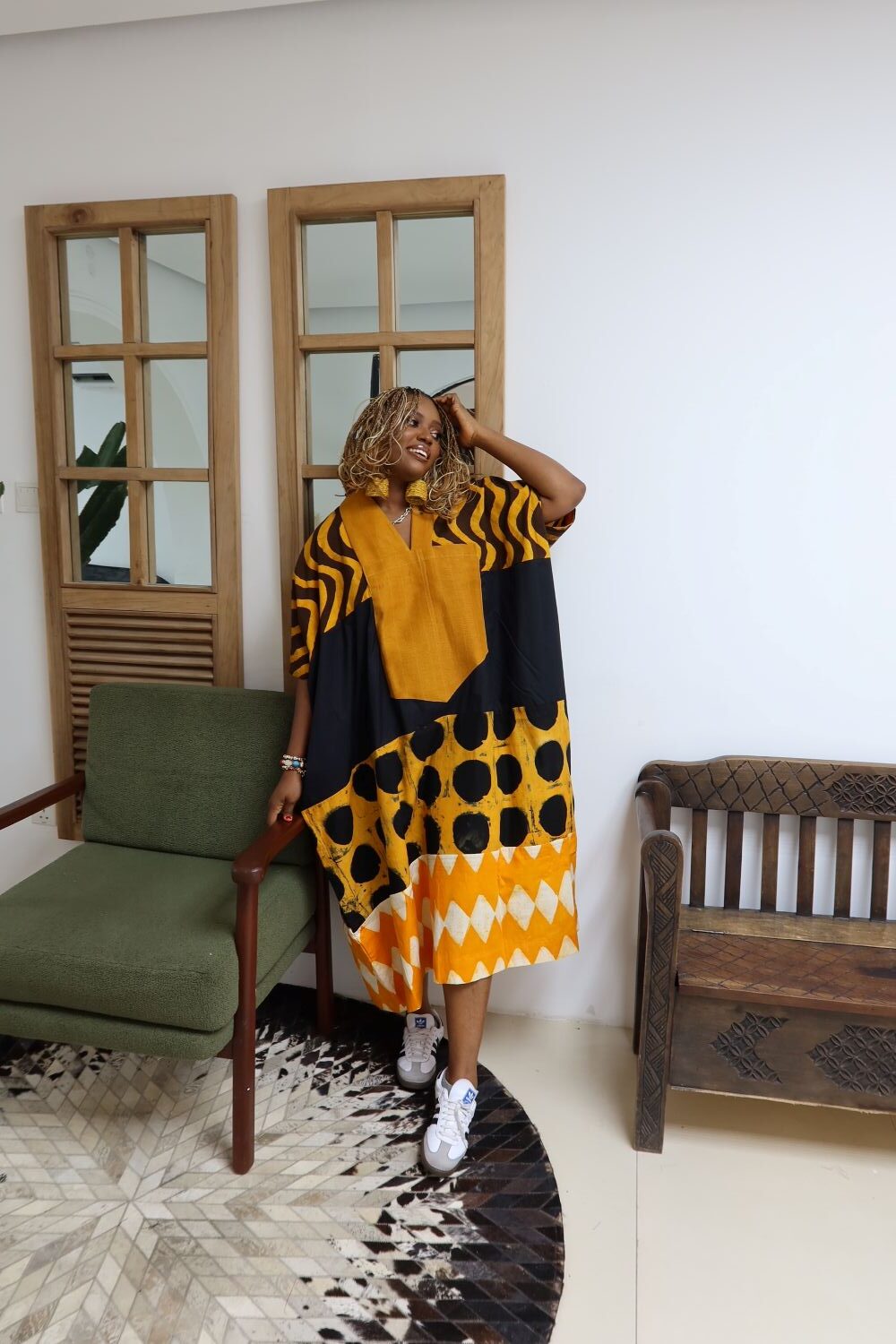 Multi-Patterned Yellow Maxi Dress