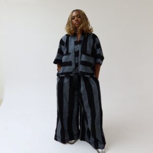 Black and Ash Stripe Pant Sets