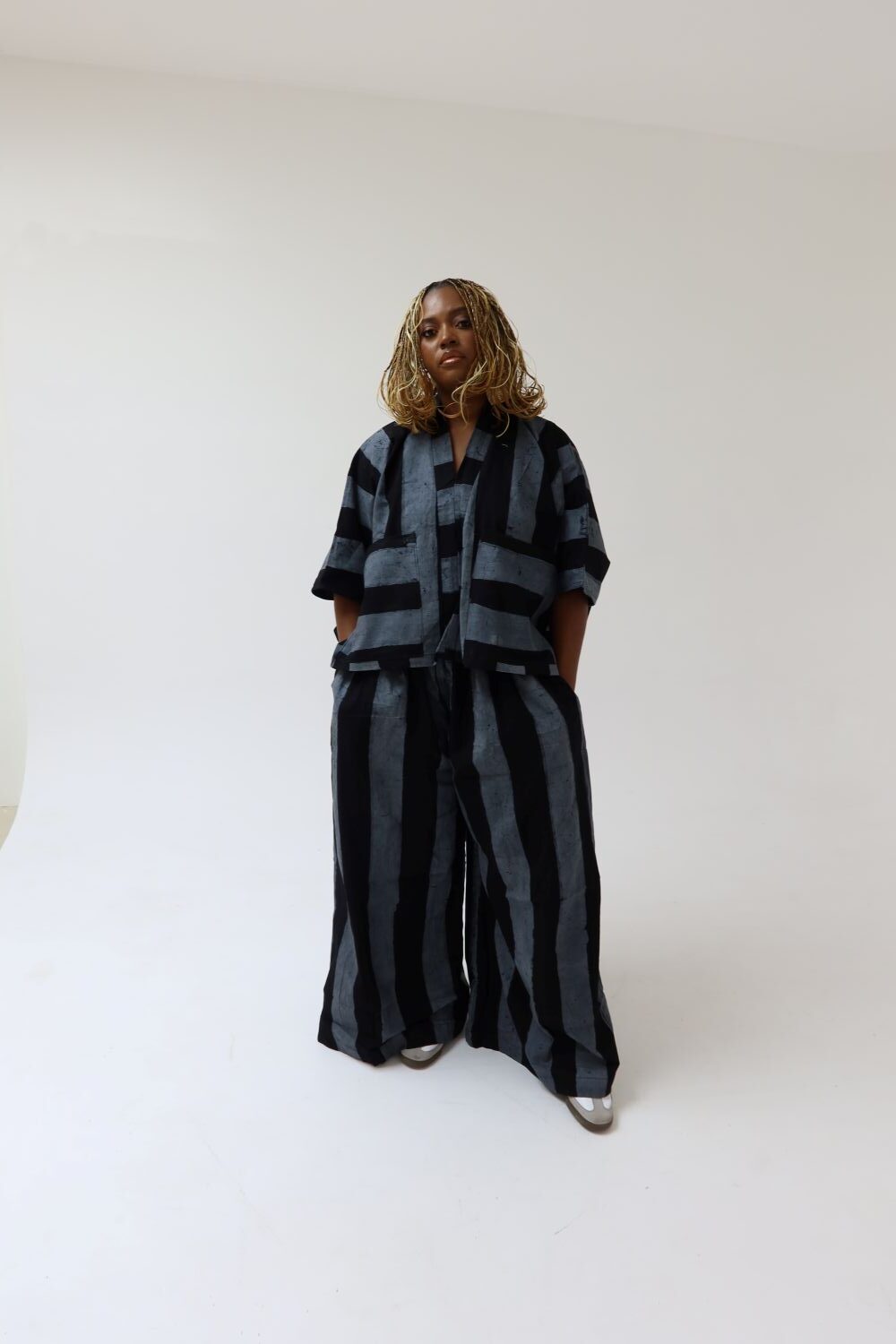 Black and Ash Stripe Pant Sets