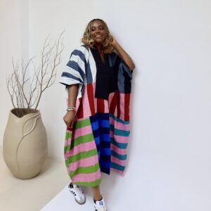 3/4 multicolored stripe maxi dress