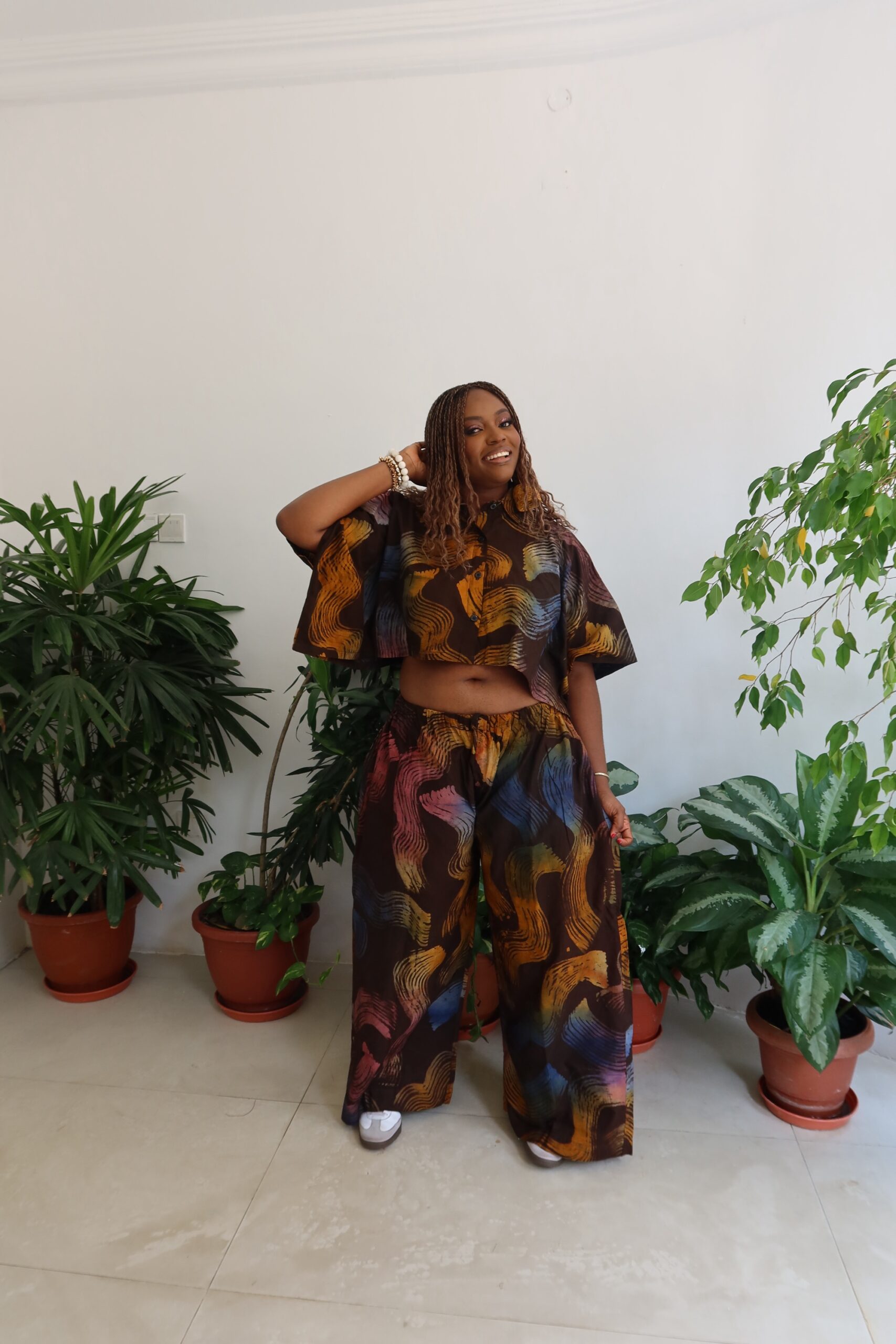 Brown crop shirt agbada pant set