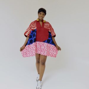 Red 3in1 agbada short dress