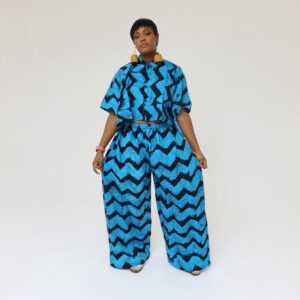 Blue wavy shirt pant set