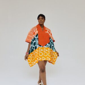 Orange multicolored agbada short dress