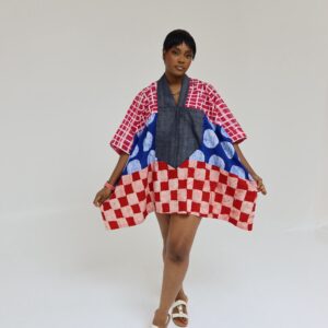 Pink multicolored agbada short dress
