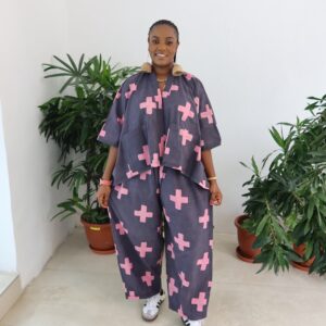 Grey and pink agbada pant