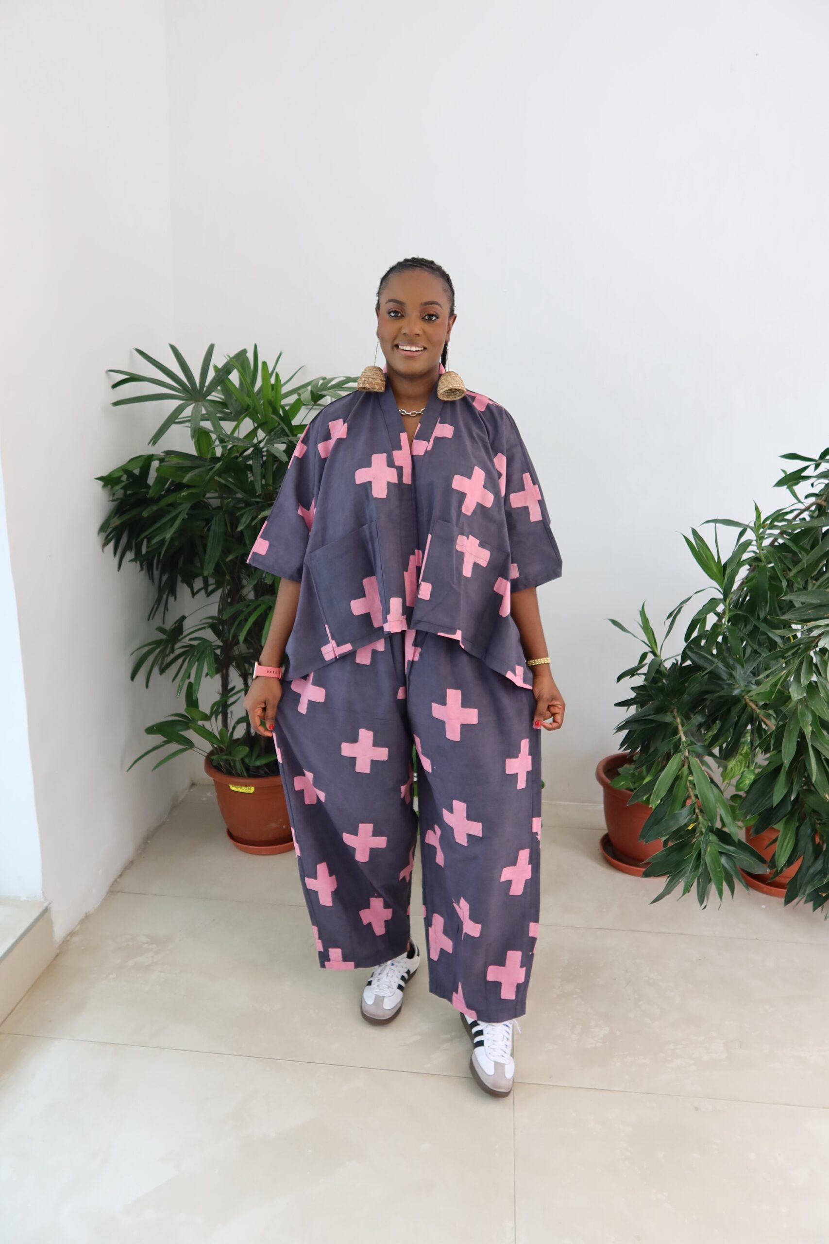 Grey and pink agbada pant