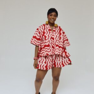 Red agbada short set