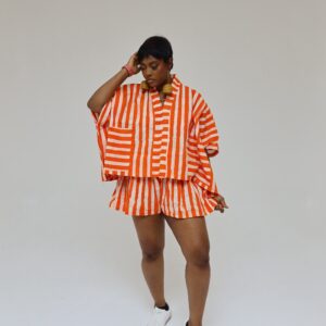 Orange stripe agbada short set