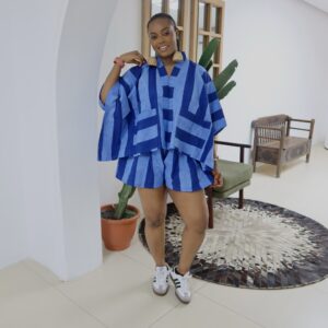 Blue stripe short set