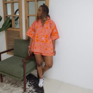 Orange Aztec shirt set