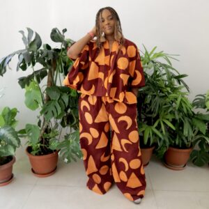 Orange/wine agbada pant set