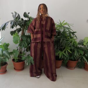 Brown stripe agbada pant set
